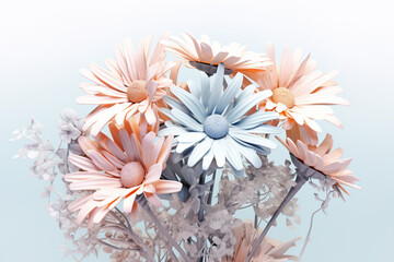 Fototapete - A pastel-colored geometric-style Daisys artwork with intricate geometric shapes and soft pastel hues, showcasing the beauty of nature in a modern design.  