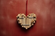 View Of Heart Decoration With Clothespin On Wire. Generative AI