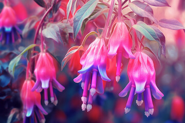 Fototapete - A pastel-colored geometric-style Fuchsia artwork with intricate geometric shapes and soft pastel hues, showcasing the beauty of nature in a modern design. 