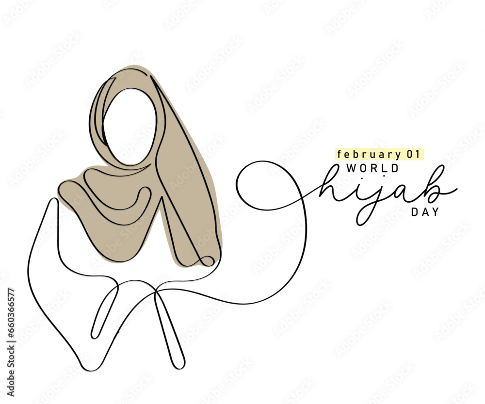 Line art vector of Hijab day that is celebrated every year on 1st of ...