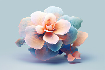 Fototapete - A pastel-colored geometric-style Begonia artwork with intricate geometric shapes and soft pastel hues, showcasing the beauty of nature in a modern design.