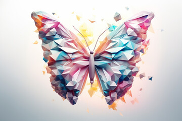 Fototapete - A pastel-colored geometric-style Butterflies artwork with intricate geometric shapes and soft pastel hues, showcasing the beauty of nature in a modern design. 
