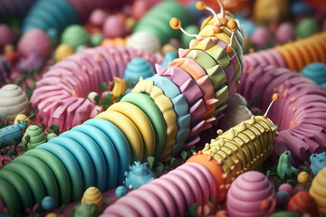 Aufkleber - A pastel-colored geometric-style Caterpillars artwork with intricate geometric shapes and soft pastel hues, showcasing the beauty of nature in a modern design.  