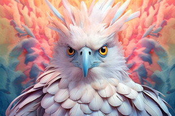 Poster - A pastel-colored geometric-style Harpy Eagle artwork with intricate geometric shapes and soft pastel hues, showcasing the beauty of nature in a modern design.  