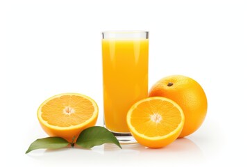 Wall Mural - glass of orange juice and fruits isolated on white
