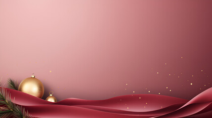 Wall Mural - Christmas and New Year holiday background. Christmas Golden decoration and Christmas tree branch on cosmetic pink background with copy space for text. The concept of Christmas and New Year holidays.