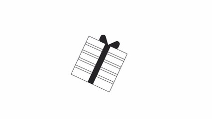 Poster - Floating gift surprise bw outline 2D object animation. Luxury box. Black friday surprise monochrome linear cartoon 4K video. Levitating wrapped package animated item isolated on white background