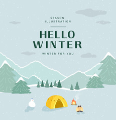 Wall Mural - Winter emotional illustration. Web Banner. Pop-up