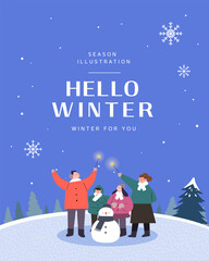 Wall Mural - Winter emotional illustration. Web Banner. Pop-up