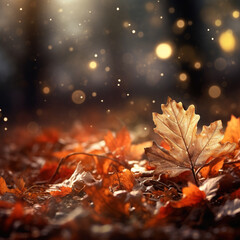 Wall Mural - autumn oak foliage bokeh lights