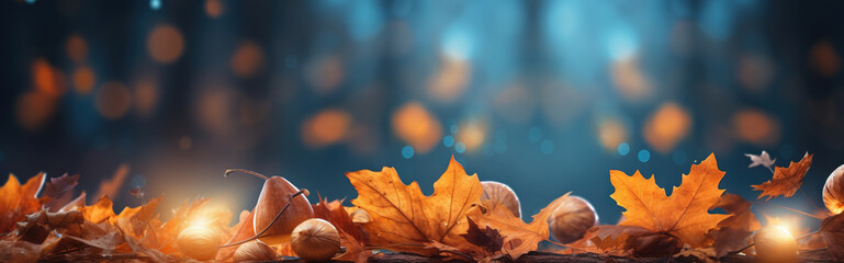 Wall Mural - autumn oak foliage bokeh lights header