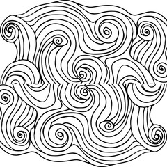 Leinwandbilder - Simple minimalist wave pattern. Hand drawn graphic line art. Modern abstract  landscape. Monochrome black and white curly doodles