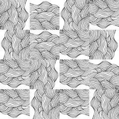 Leinwandbilder - Simple minimalist wave pattern. Hand drawn graphic line art. Modern abstract  landscape. Monochrome black and white curly doodles