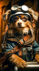 Wall Mural - Dog wearing pilot's outfit and goggles.