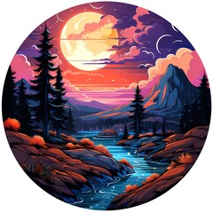 Canvas Print - Image of river with full moon in the background.