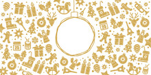 Weihnachtsdekoration Banner Gold Und Wei√ü Mit Fl√§che Zum Beschriften - Geschenke, Weihnachtsbaum, Christbaumkugel, Sterne, Rentier Spielzeug Und Kerzen