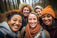 Multiracial Multi Ethnic Group Of Smiling Satisfied Women Selfie