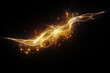 © Anna - Abstract gold illuminated smooth wavy curved lines and golden sparkling dots, stars texture. Lights effect, lens flare, on dark technology background. Tech, business, science concept.