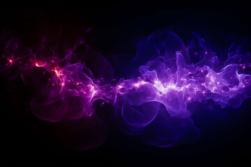 Wall Mural - Abstract neon colored illuminated smooth wavy smoke, lines and colorful sparkling dots, stars texture. Lights effect, lens flare, on dark technology background. Tech, space, science concept. 