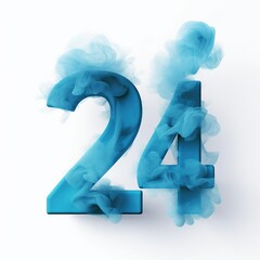 text of '24' editable 3d style blue text effect white clean background generative ai