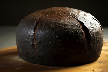 Round bread made from dark flour. Generative AI