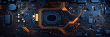 Circuit Board With Elements, Electronics Background. Horizontal Banner