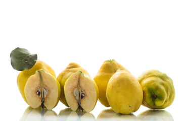 Wall Mural - Ripe natural autumn quince on a white background.