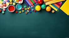 School supplies-overhead view,space for text,banner design