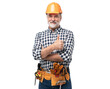 portrait of mature happy handyman showing thumb up, isolated on transparent background