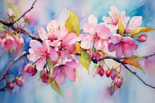 Colorful Blooms In Artistic Watercolor. Generative AI