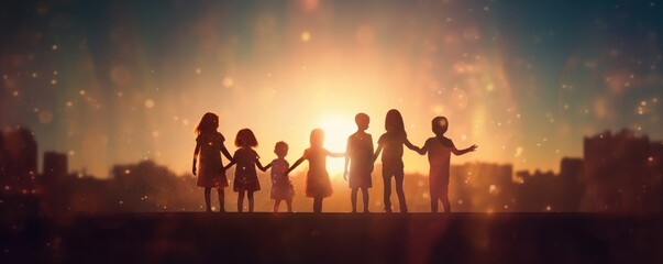 body posture of friendship and love, silhouettes banner panorama. generative ai.