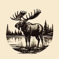 Wall Mural - Moose logo, black and white, AI generated Image