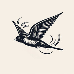 Sticker - Swallow logo, black and white, AI generated Image