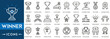 Winner icon set. Containing victory, success, prize, celebration, podium, win money, finish line and trophy icons.