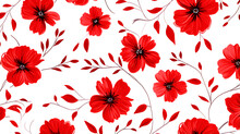 Seamless Red Floral Water Color Pattern On White Background