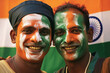 Indian men painting face in indian tricolor at match