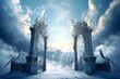 heavenly gate, sky, fantasy artwork. Generative AI