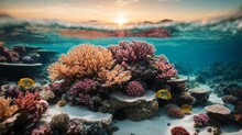 AI Generated Illustration Of A Vibrant Underwater Scene Featuring A Variety Of Coral