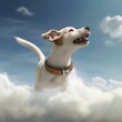 AI generated illustration of a dog stands atop a cloud in a sunny sky