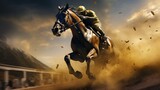 Fototapeta  - Get ready to be transported to a digital racetrack where only the fastest horses prevail. 