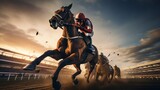 Fototapeta  - Join the virtual crowd and witness the extraordinary speed and agility of crafted racehorses. 