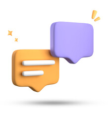 3d rendering of speech bubble with notification icons, 3D pastel yellow blue chat icon set. Set of 3d speak bubble.