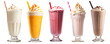 Milkshake Smoothie in cup on transparent background cutout, PNG file. Many assorted different flavour Mockup template for artwork design