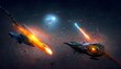realistic intricate space combat scene between two armadas of spaceships supernova in the background spacepunk 
