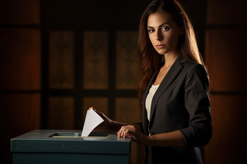 woman depositing her vote in a ballot box