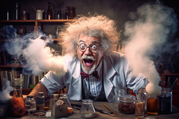 Canvas Print - Mad scientist or crazy professor character in science lab