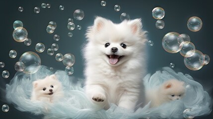 Poster - Puppy and soap bubbles