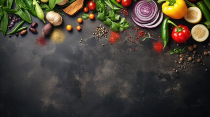 Aufkleber - Organic vegetables and herbs for healthy cooking on vintage slate background