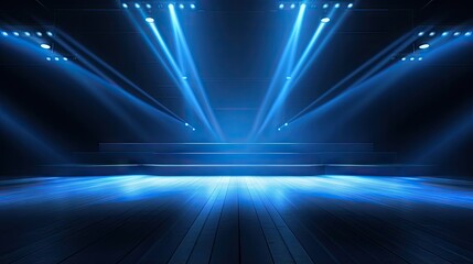 Aufkleber - Stage lights highlight the empty blue backdrop
