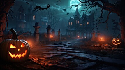 Poster - Pumpkins illuminated on Halloween night